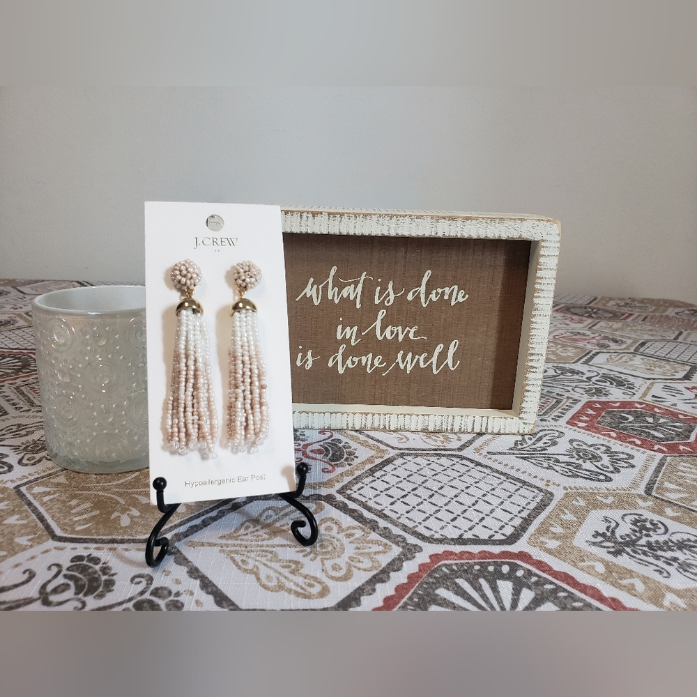 JCrew Factory BoHo long Cream/white  and Tan Earrings
